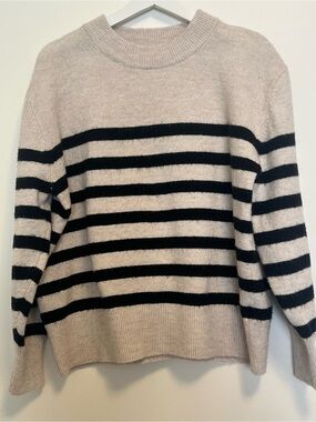 H&M Cream and Black Striped Crewneck Sweater